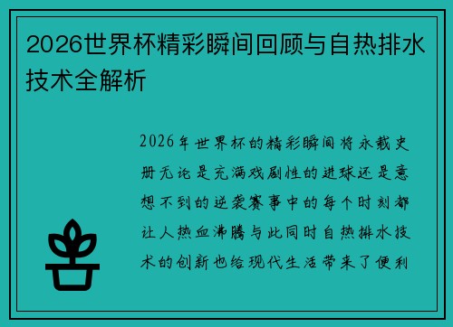 2026世界杯精彩瞬间回顾与自热排水技术全解析